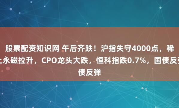 股票配资知识网 午后齐跌！沪指失守4000点，稀土永磁拉升，CPO龙头大跌，恒科指跌0.7%，国债反弹